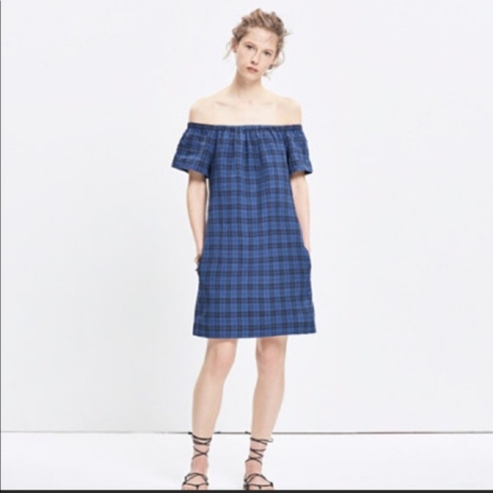 Madewell Off The Shoulder Plaid Dress